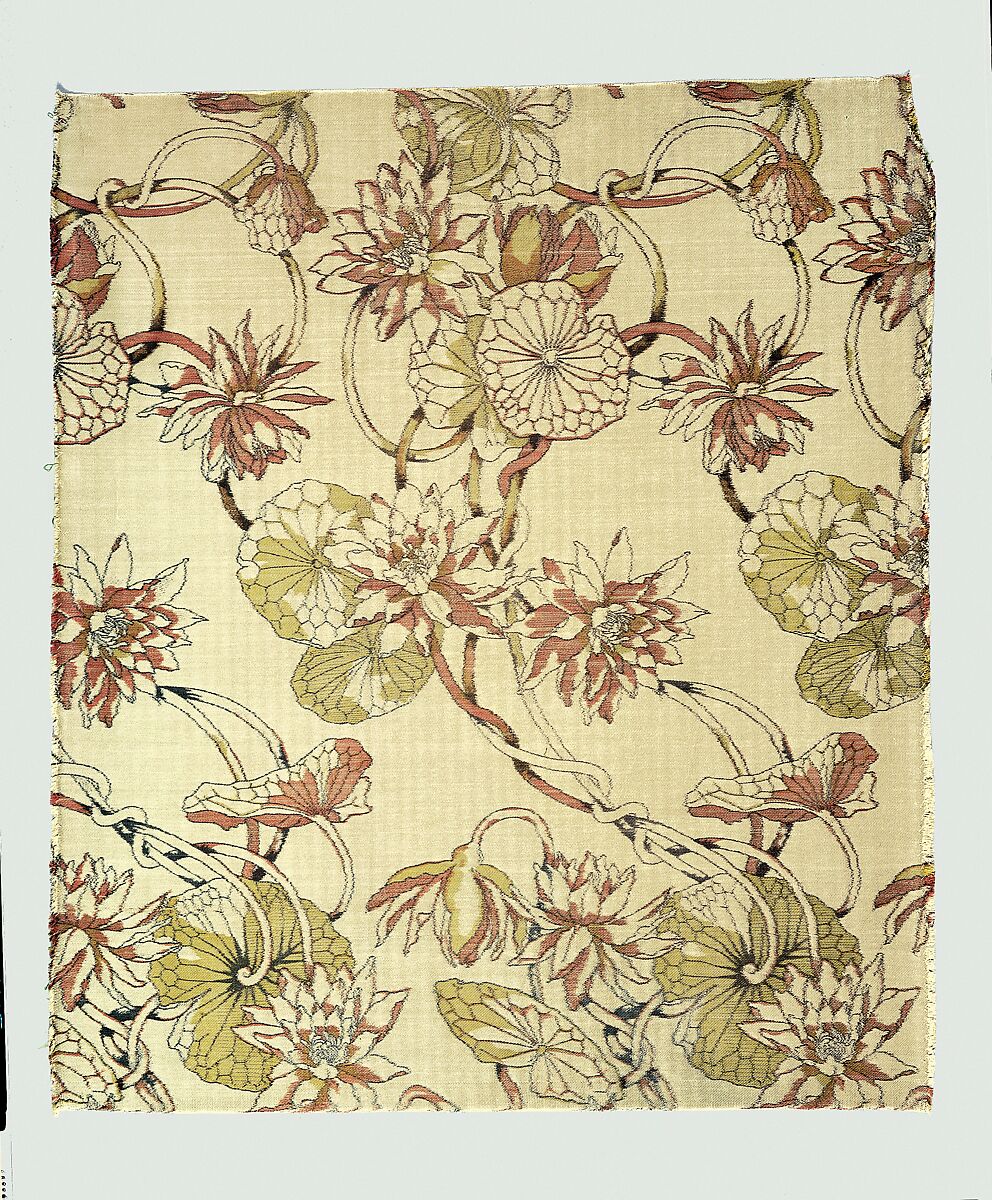Water-lily textile, Associated Artists (1883–1907), Silk, woven and printed, American