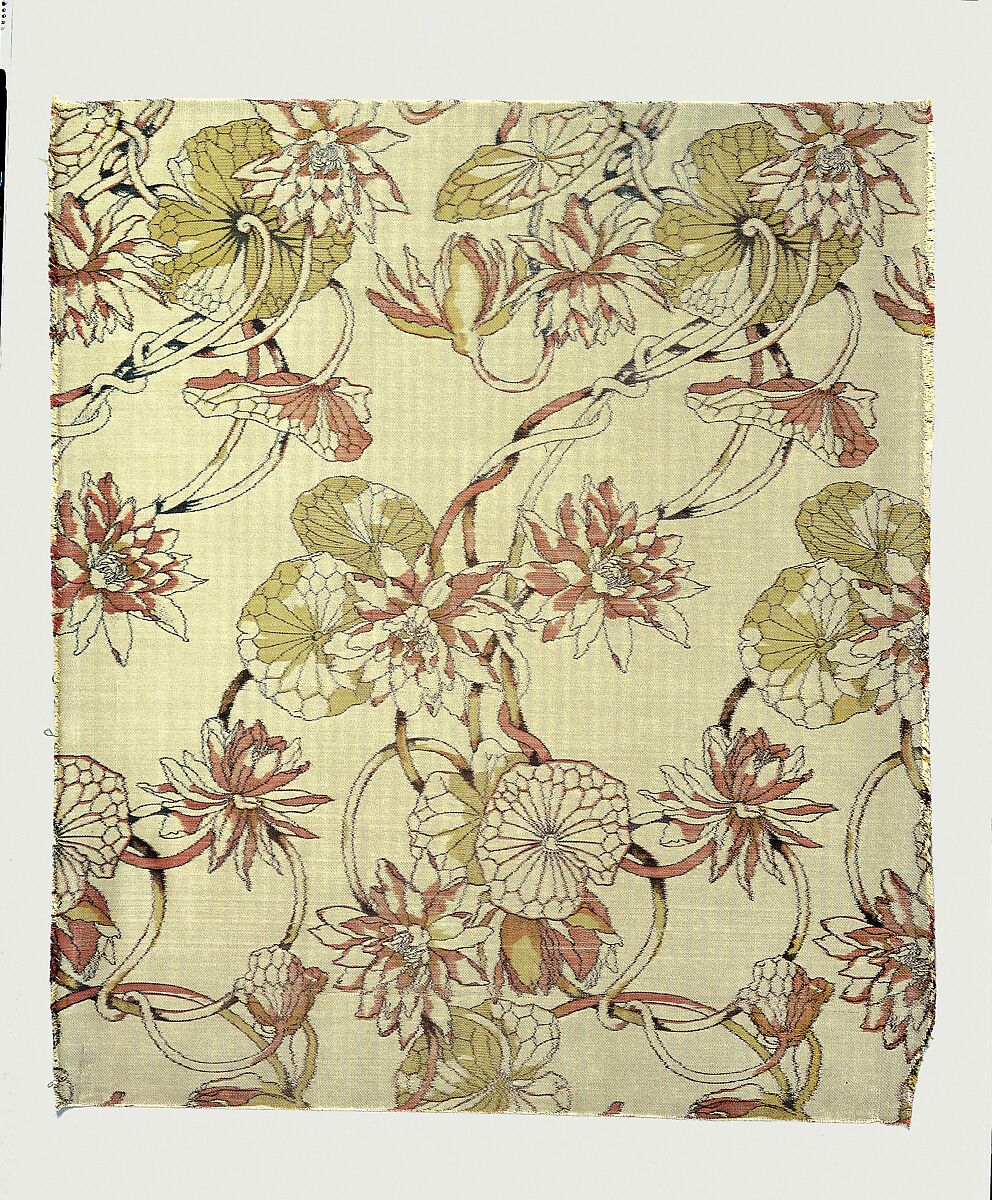Water-lily textile, Associated Artists (1883–1907), Silk, woven and printed, American