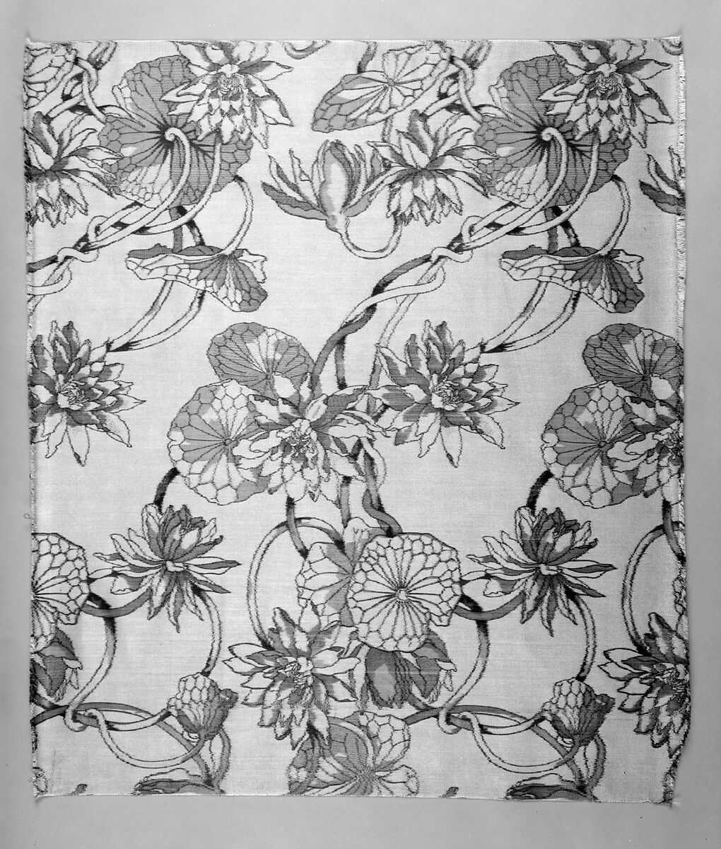 Water-lily textile, Associated Artists (1883–1907), Silk, woven and printed, American