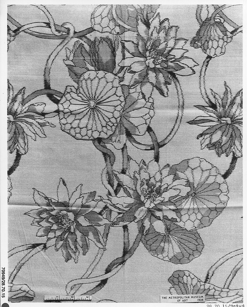 Water-lily textile, Associated Artists (1883–1907), Silk, woven and printed, American