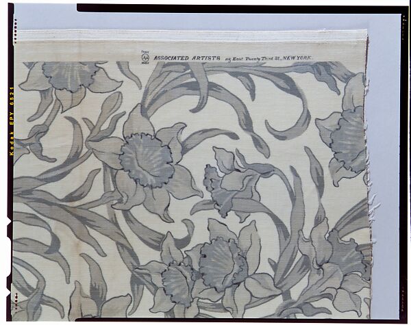 Daffodil textile, Candace Wheeler (American, Delhi, New York 1827–1923 New York), Printed and woven cotton velvet, American