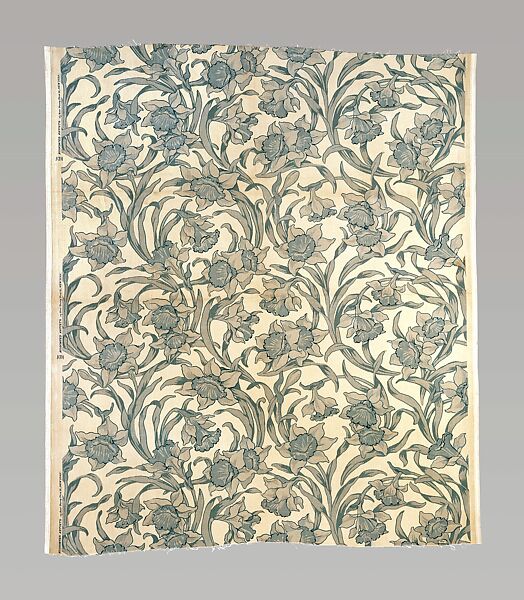 Daffodil textile, Candace Wheeler (American, Delhi, New York 1827–1923 New York), Printed and woven cotton velvet, American