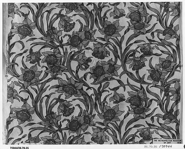 Daffodil textile, Candace Wheeler (American, Delhi, New York 1827–1923 New York), Printed and woven cotton velvet, American