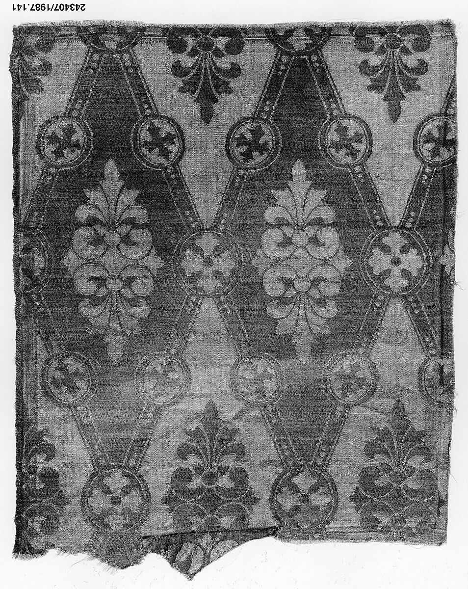 Woven sample, Silk and wool, Damask, woven, British