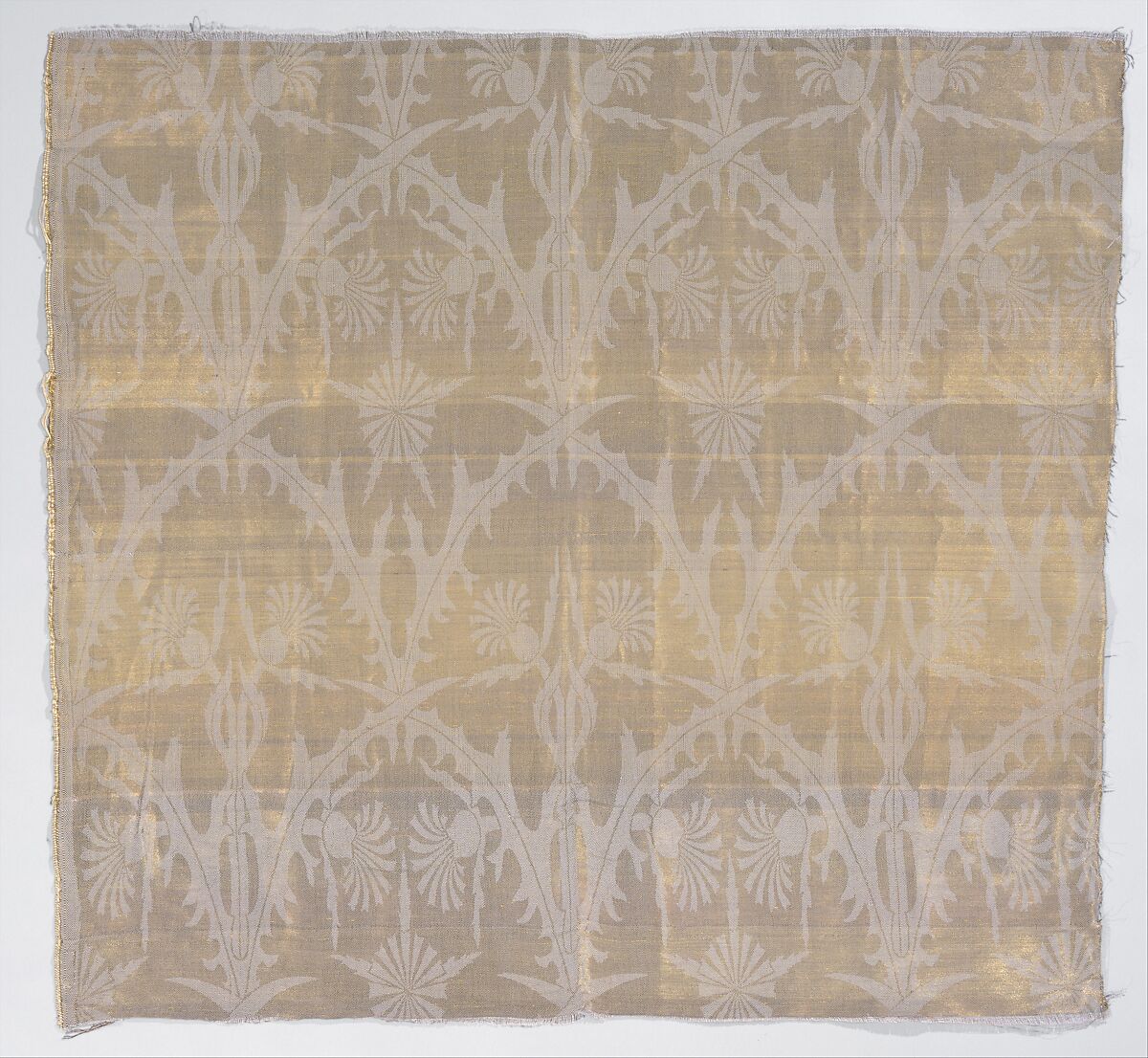 Thistle textile, Designed by Tiffany &amp; Wheeler (1879–1881), Silk and metal threads, damask, woven, American