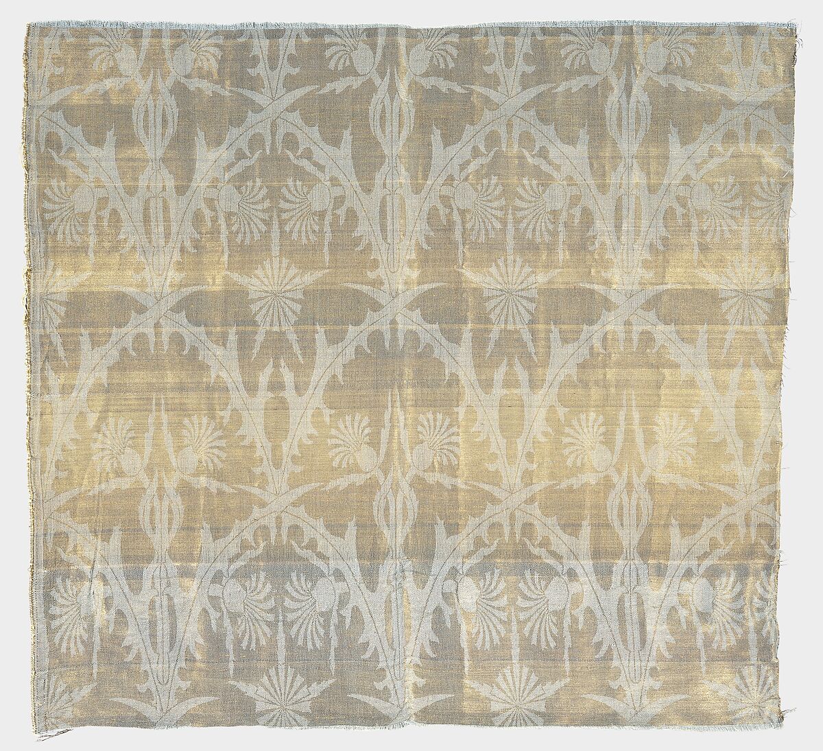 Thistle textile, Designed by Tiffany &amp; Wheeler (1879–1881), Silk and metal threads, damask, woven, American