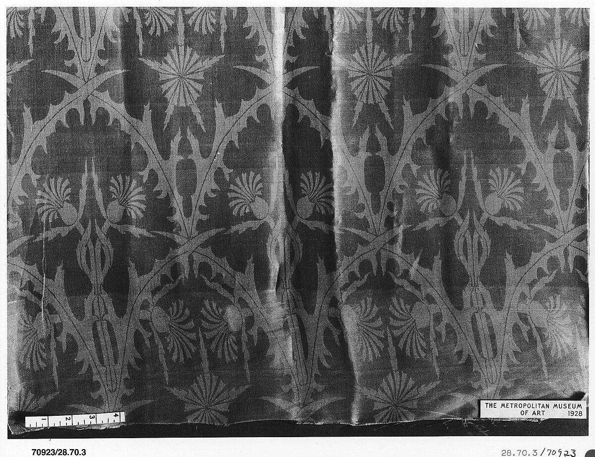 Thistle textile, Designed by Tiffany &amp; Wheeler (1879–1881), Silk and metal threads, damask, woven, American