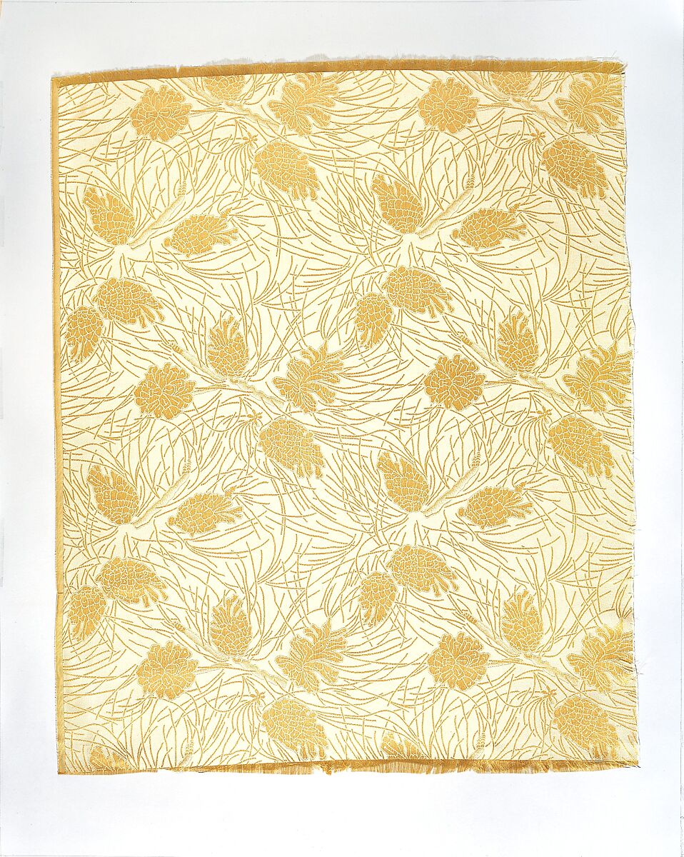 Pinecones-and-needles textile, Associated Artists (1883–1907), Silk, woven, American 