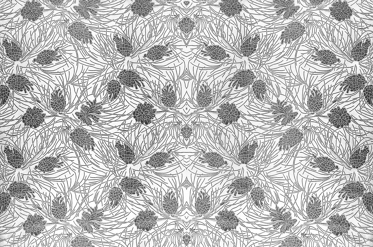 Pinecones-and-needles textile, Associated Artists (1883–1907), Silk, woven, American