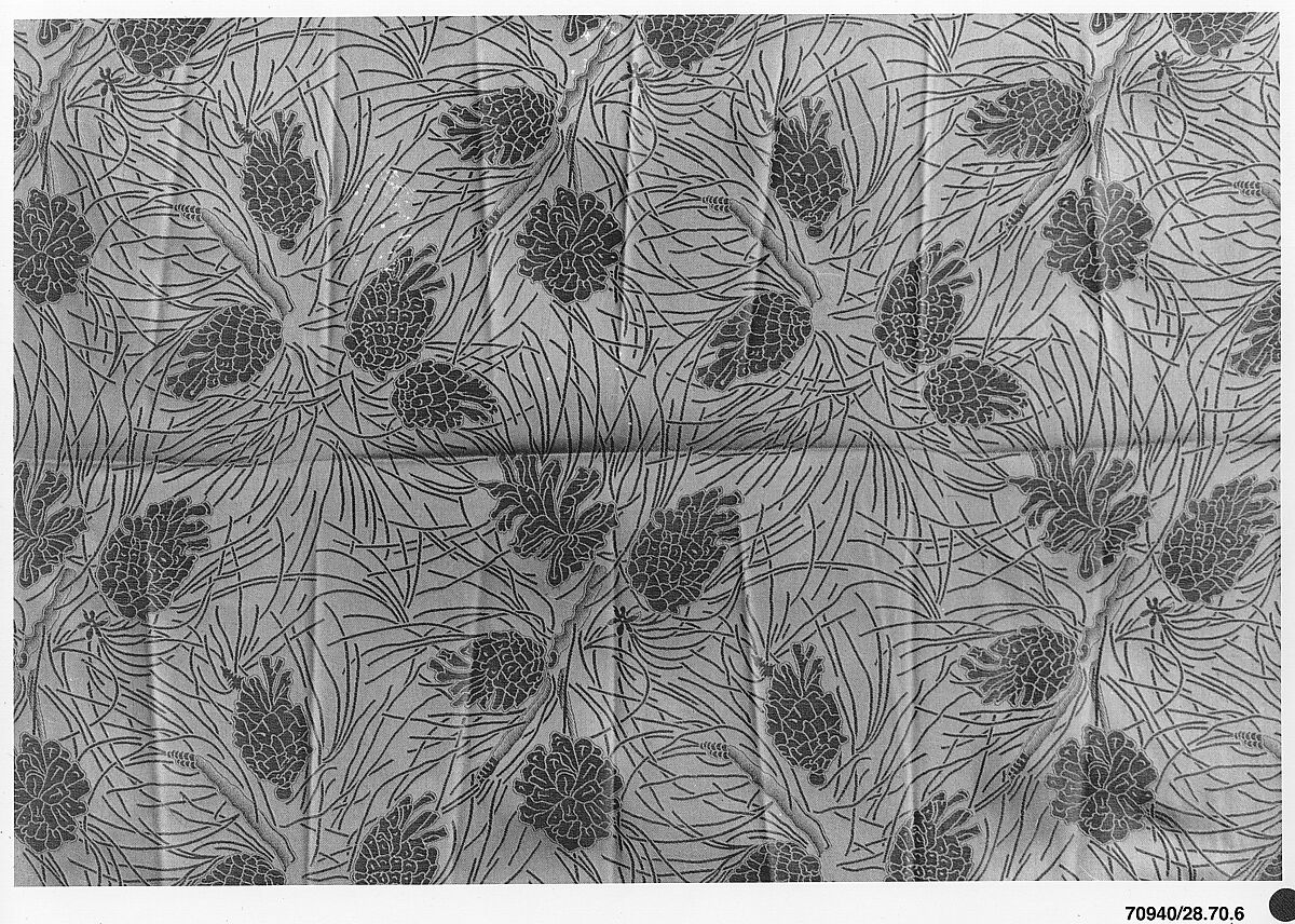 Pinecones-and-needles textile, Associated Artists (1883–1907), Silk, woven, American