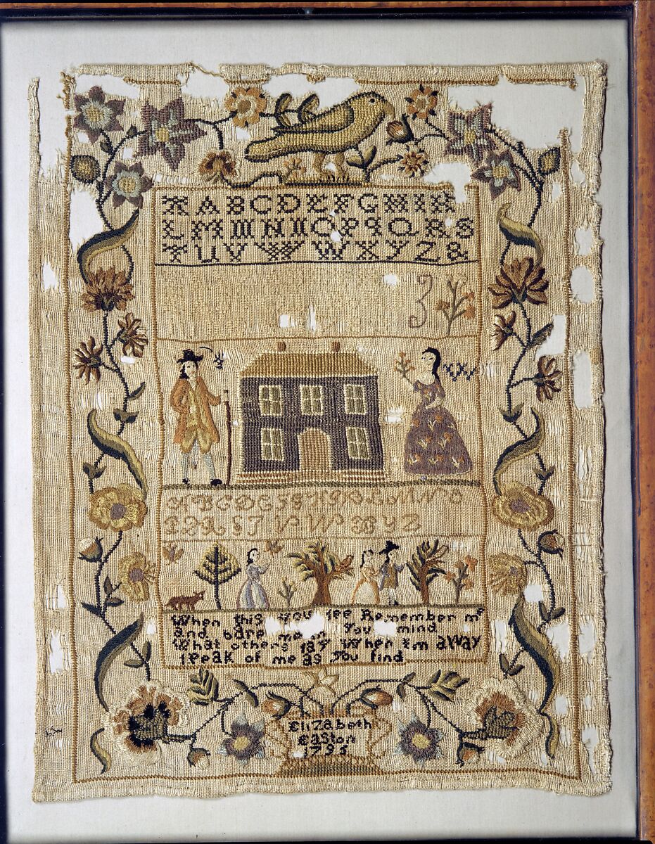 Embroidered Sampler, Elizabeth Easton (born 1783), Silk on wool (?), embroidered, American 