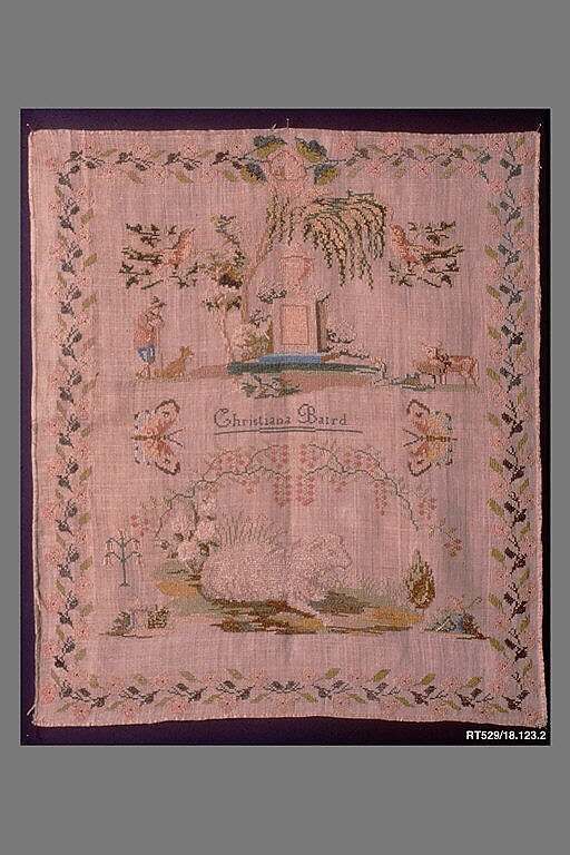 Embroidered Sampler, Christiana Baird, Silk on linen, embroidered, American 