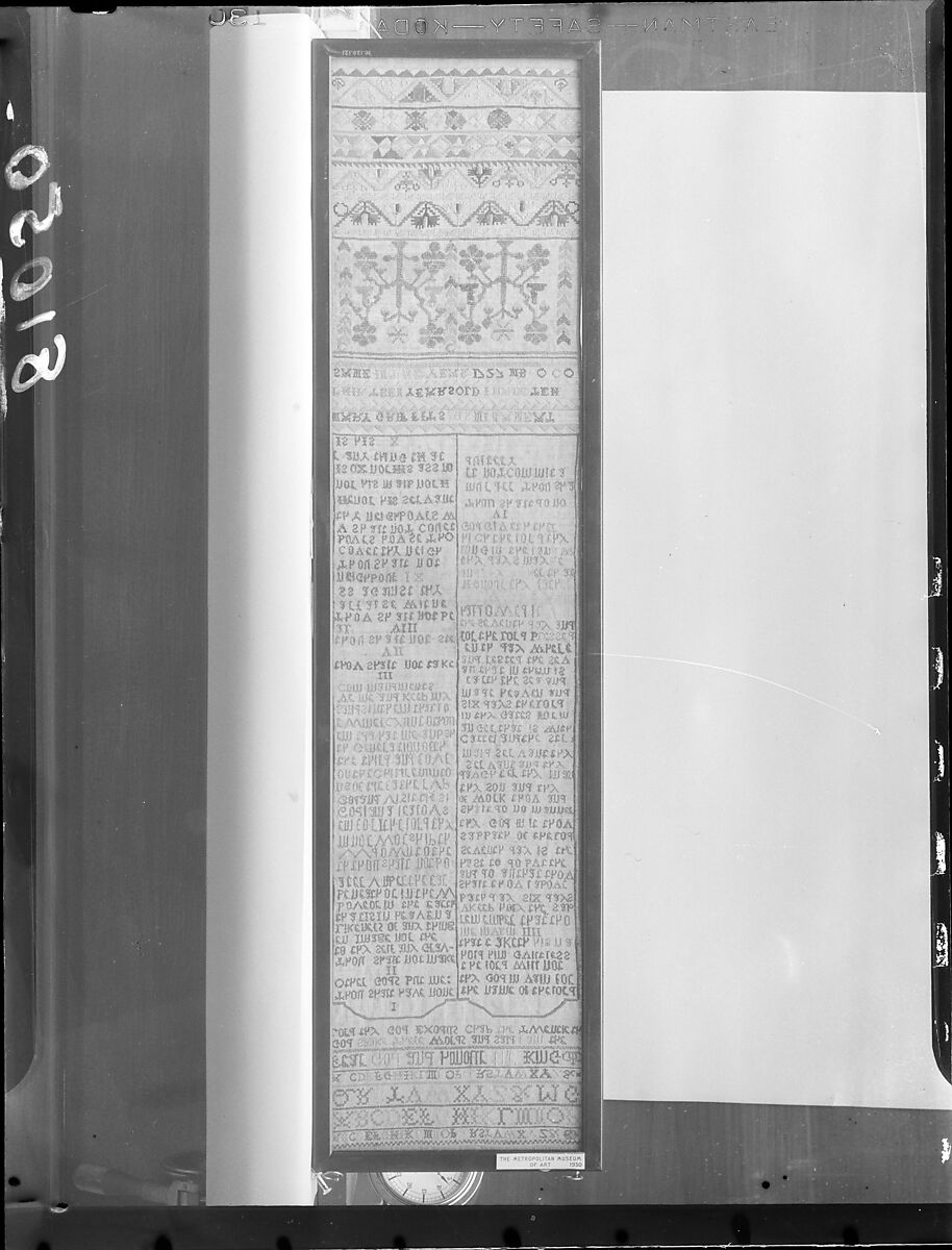 Embroidered sampler, Mary Griffits (born ca. 1713), Linen embroidered with silk thread, probably British