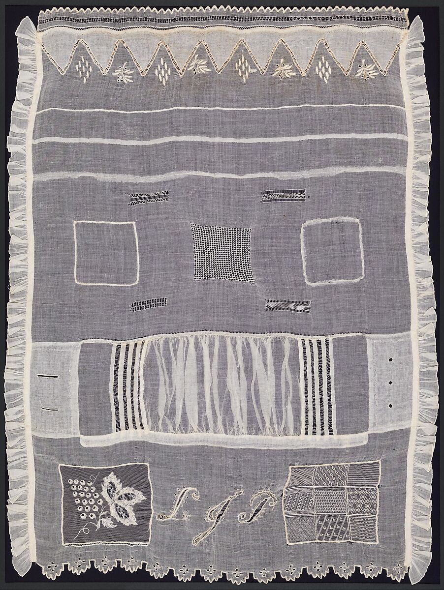 Embroidered Sampler, Lucy Jane Phelps Atwater (1828–1897), Linen embroidery and stitching on cotton,, American 