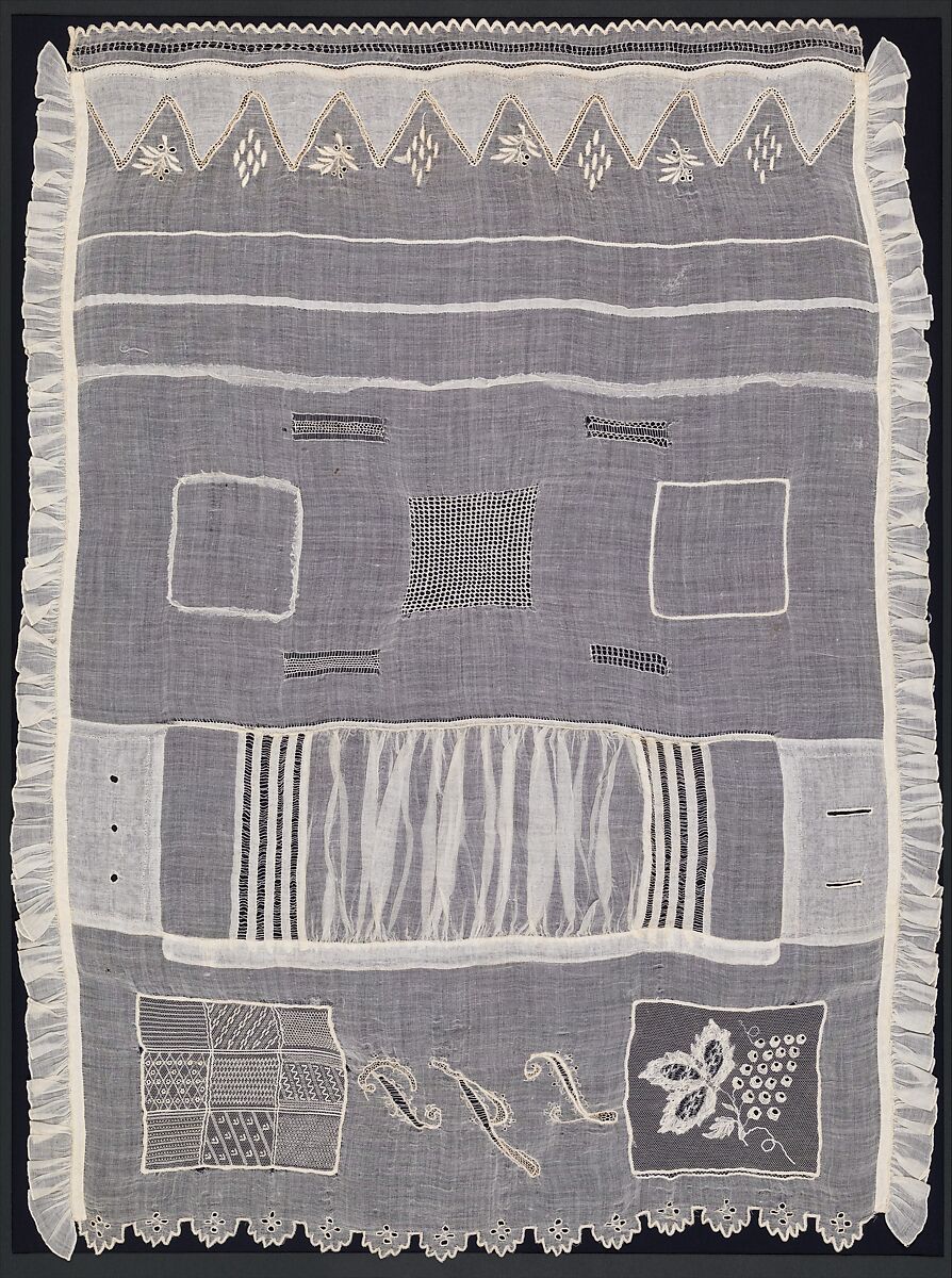 Embroidered Sampler, Lucy Jane Phelps Atwater (1828–1897), Linen embroidery and stitching on cotton,, American