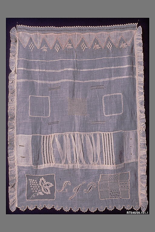 Embroidered Sampler, Lucy Jane Phelps Atwater (1828–1897), Linen embroidery and stitching on cotton,, American