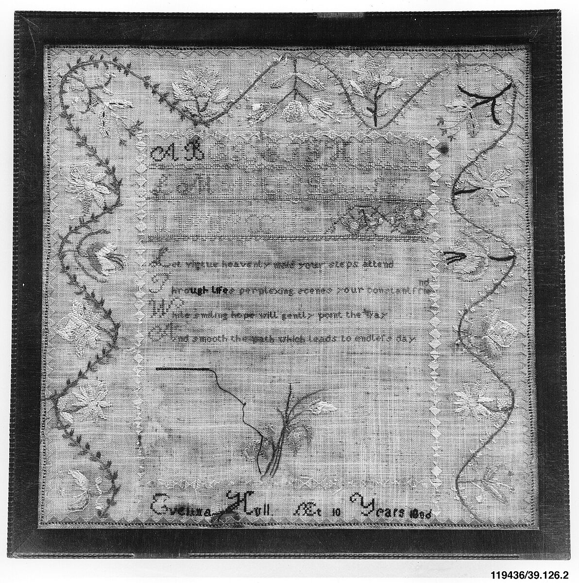 Sampler, Evelina Hull (American, 1796–1857), Silk embroidery on linen, American 
