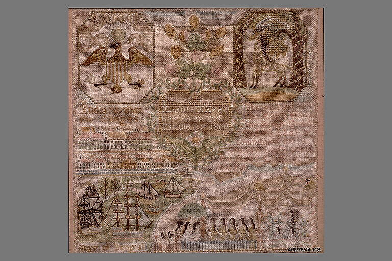 Sampler, Laura Hyde (American, 1787–1857), Silk embroidery on linen, American