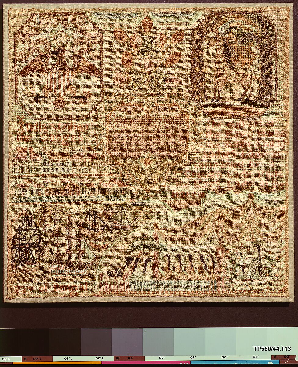 Sampler, Laura Hyde (American, 1787–1857), Silk embroidery on linen, American