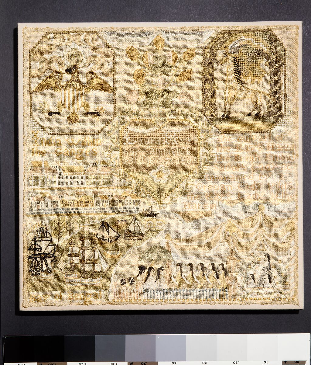 Sampler, Laura Hyde (American, 1787–1857), Silk embroidery on linen, American