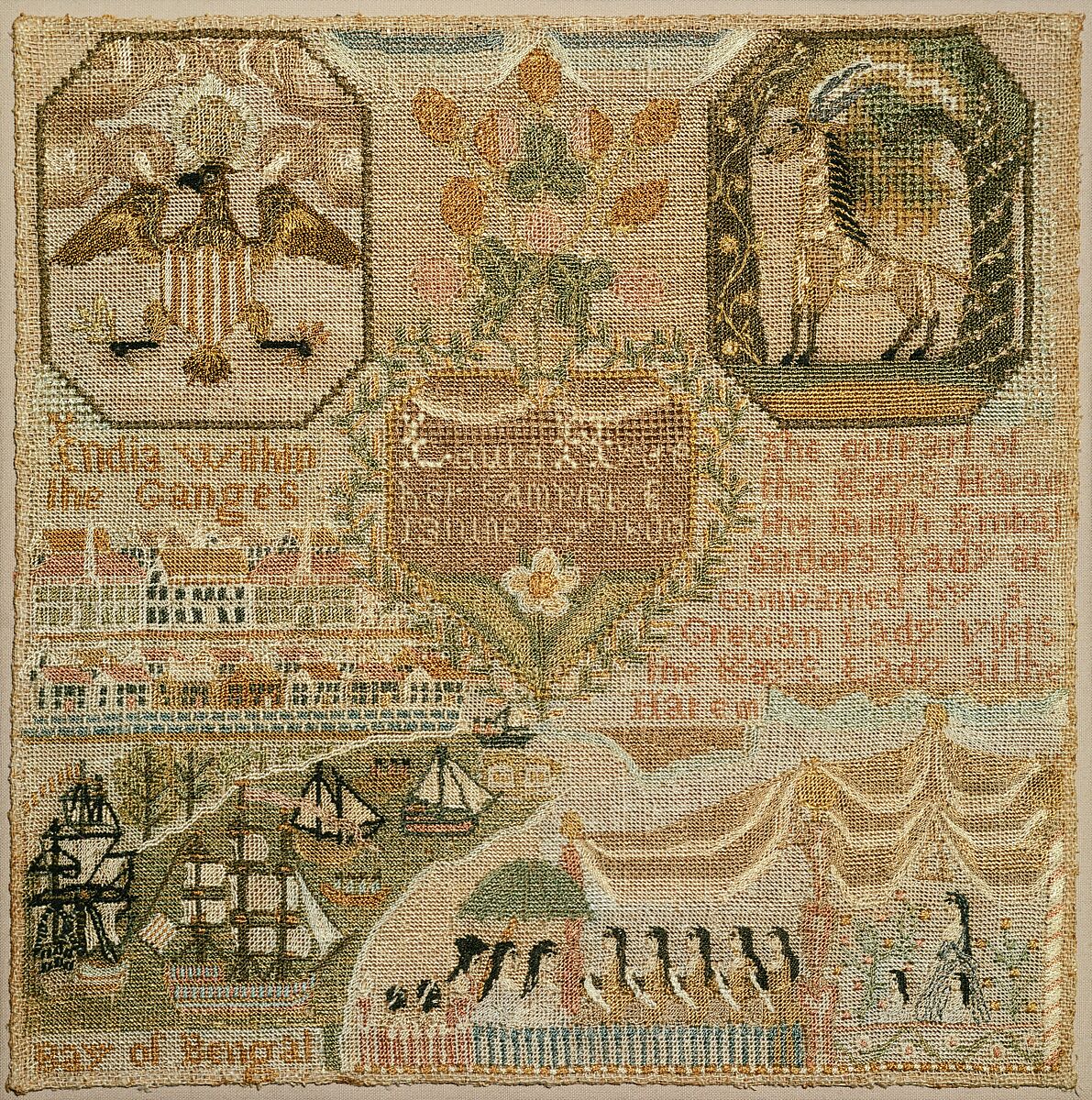 Sampler, Laura Hyde (American, 1787–1857), Silk embroidery on linen, American