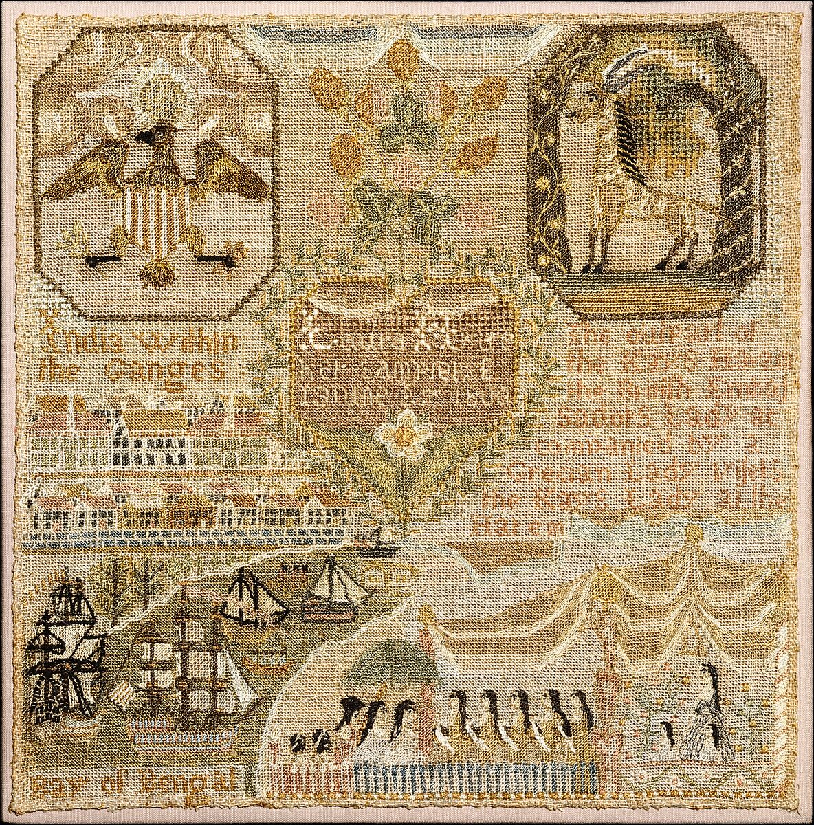 Sampler, Laura Hyde (American, 1787–1857), Silk embroidery on linen, American