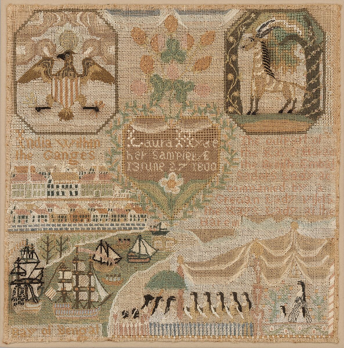 Laura Hyde, Embroidered Sampler, American