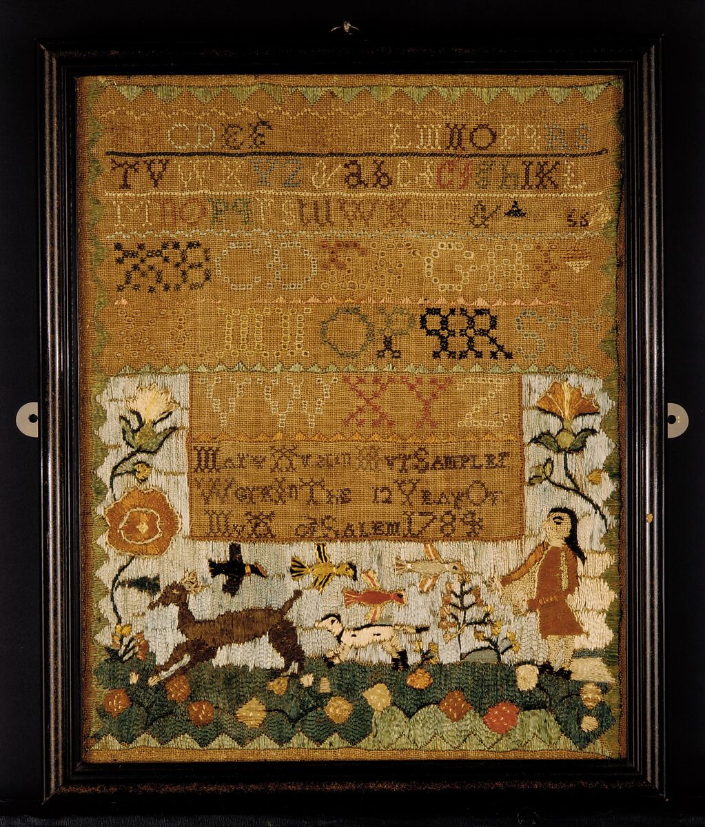 Embroidered sampler, Mary Austin (born 1773), Silk embroidery on linen, American 
