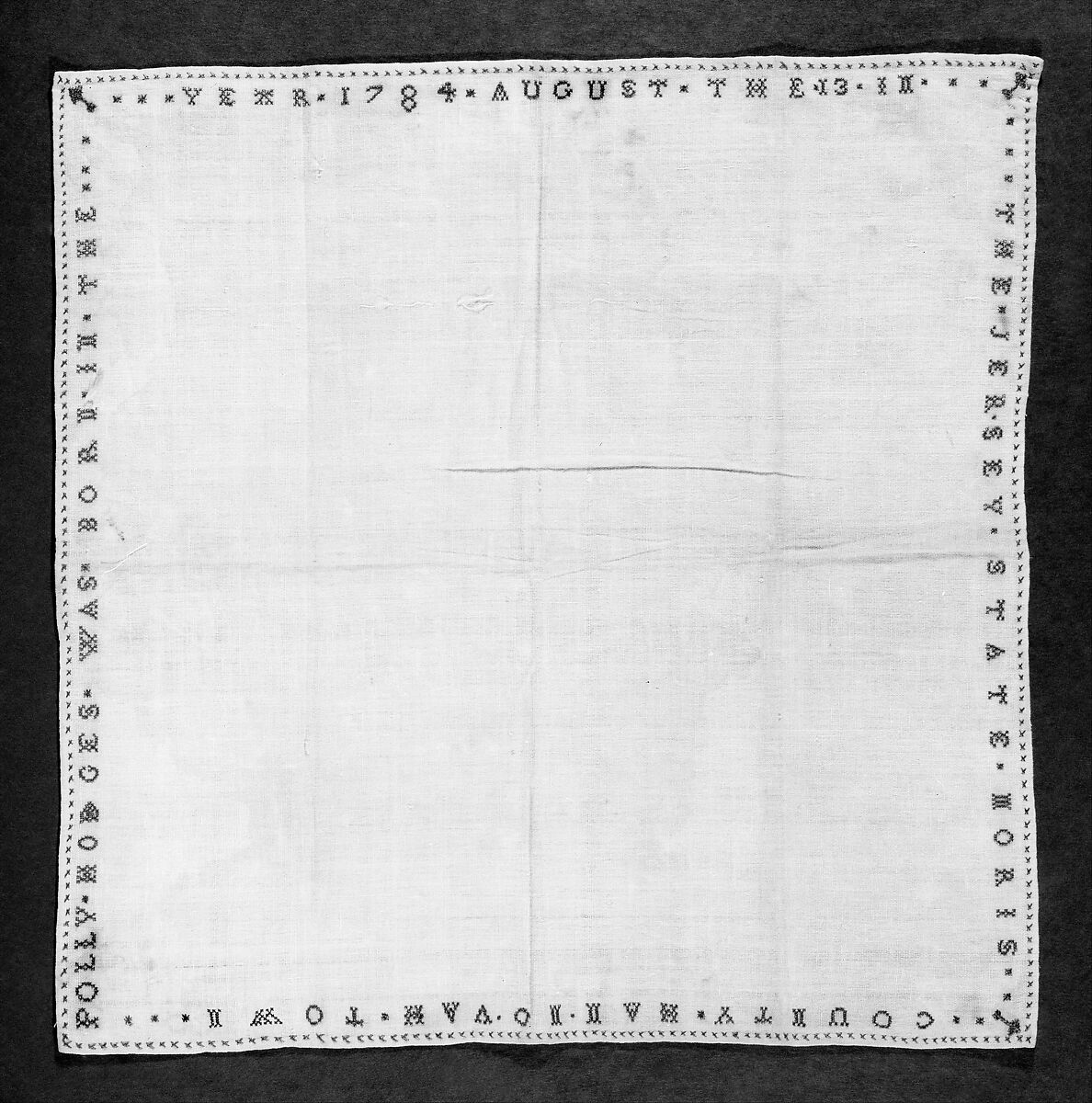 Sampler, Mary "Polly" Hodges (American, 1784–1806), Silk embroidery on cotton, American