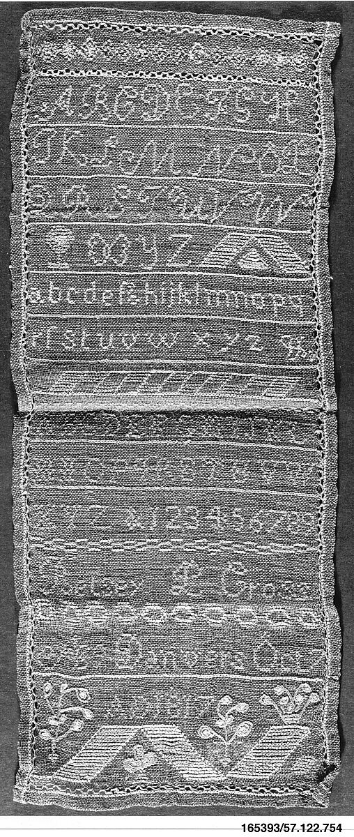 Embroidered sampler, Betsy P. Cross (born ca. 1808), Silk on linen/wool, embroidered, American