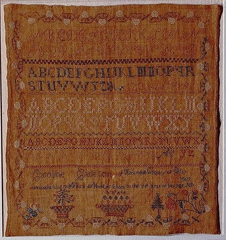 Embroidered sampler, Caroline Carleton (born ca. 1810), Silk on linen, embroidered, American 