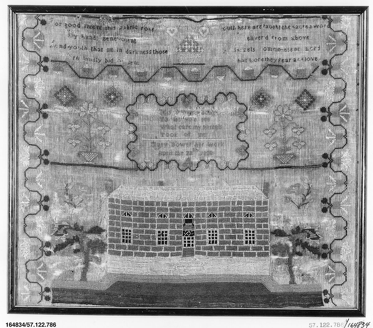 Embroidered sampler, Mary Bower (1796–1816), Linen embroidered with silk, American