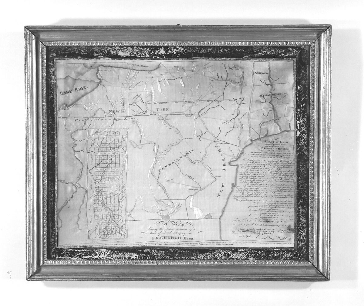 Embroidered Map Sampler, Silk embroidered with silk, American