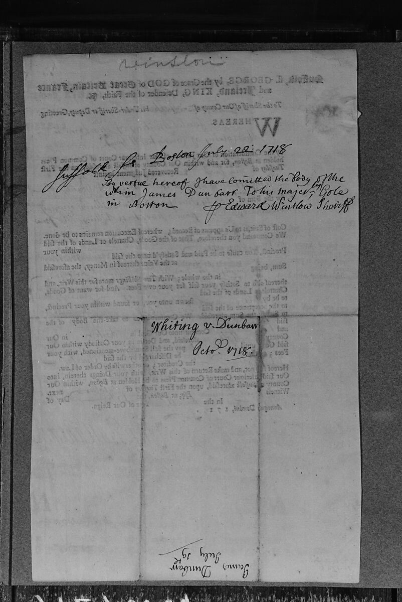 Capias, Edward Winslow (1669–1753), Paper, American