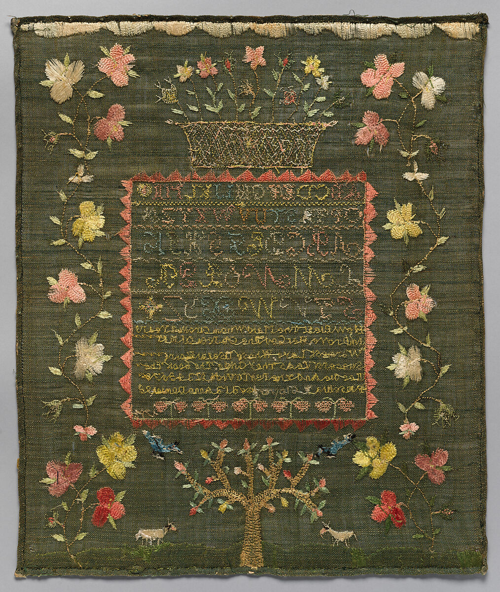 Embroidered Sampler, Priscilla T. Glover (born ca. 1785), Embroidered silk on linen/wool, American