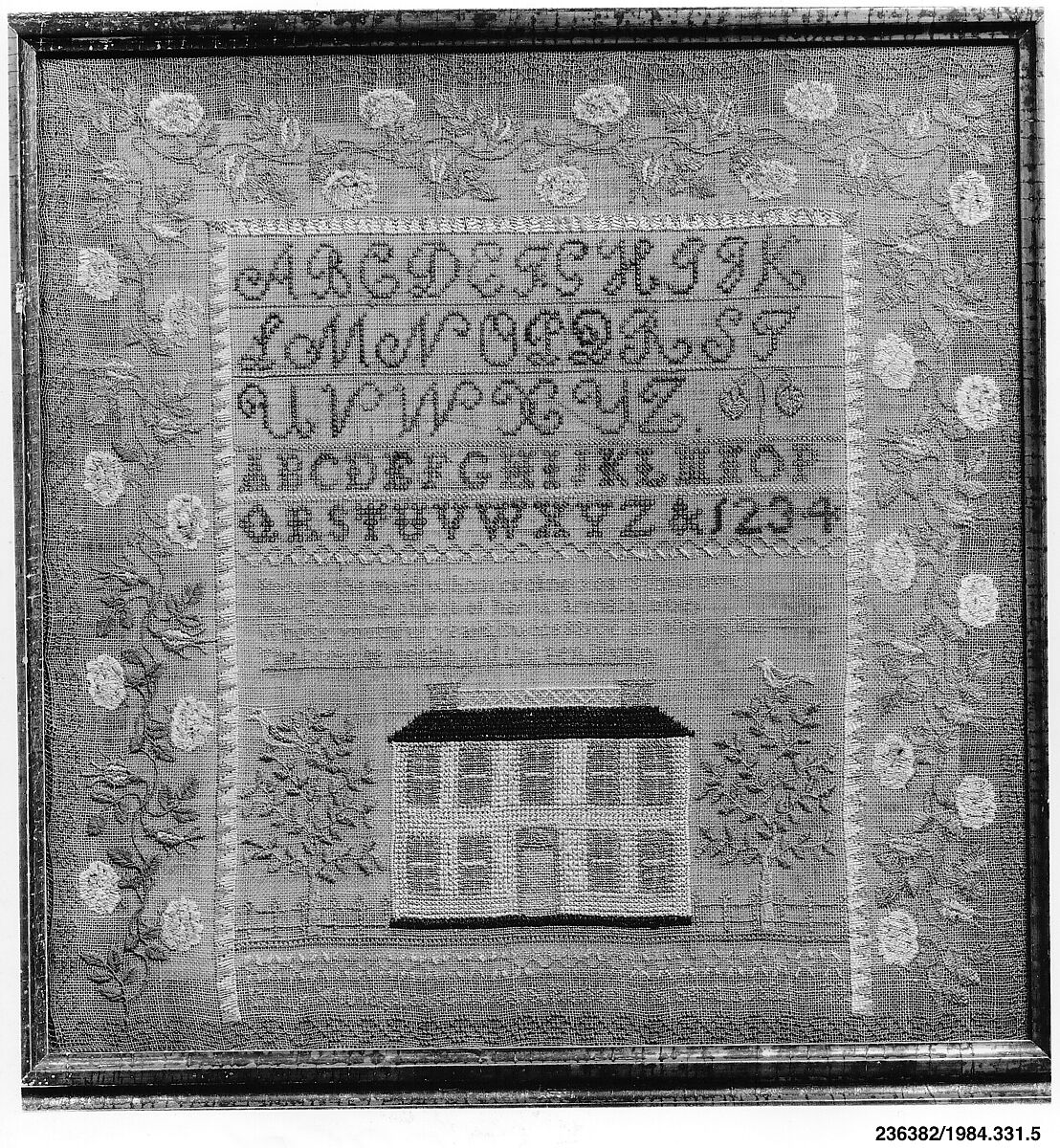 Sampler, Emily Ann Kittredge (American, 1815–1905), Silk embroidery on linen, American