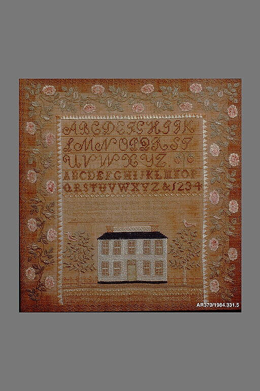 Sampler, Emily Ann Kittredge (American, 1815–1905), Silk embroidery on linen, American 