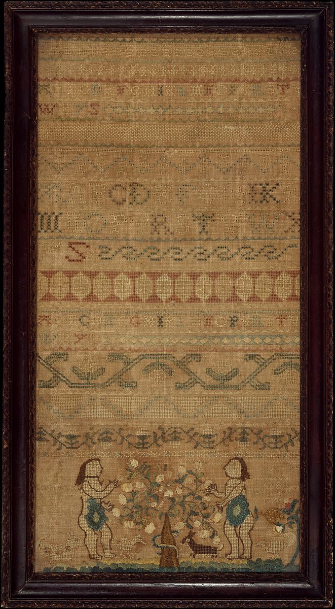 Embroidered Sampler, Ruth Rogers (American, 1731–1749), Silk embroidery on linen, American 