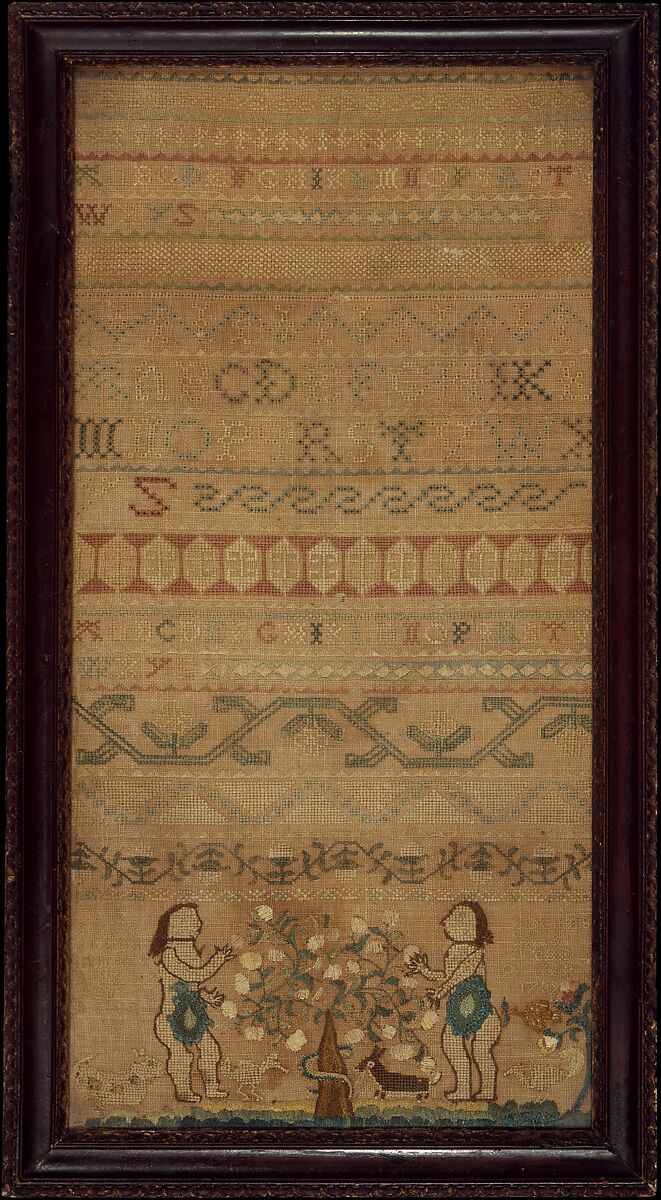 Sampler, Ruth Rogers (American, 1731–1749), Silk embroidery on linen, American 