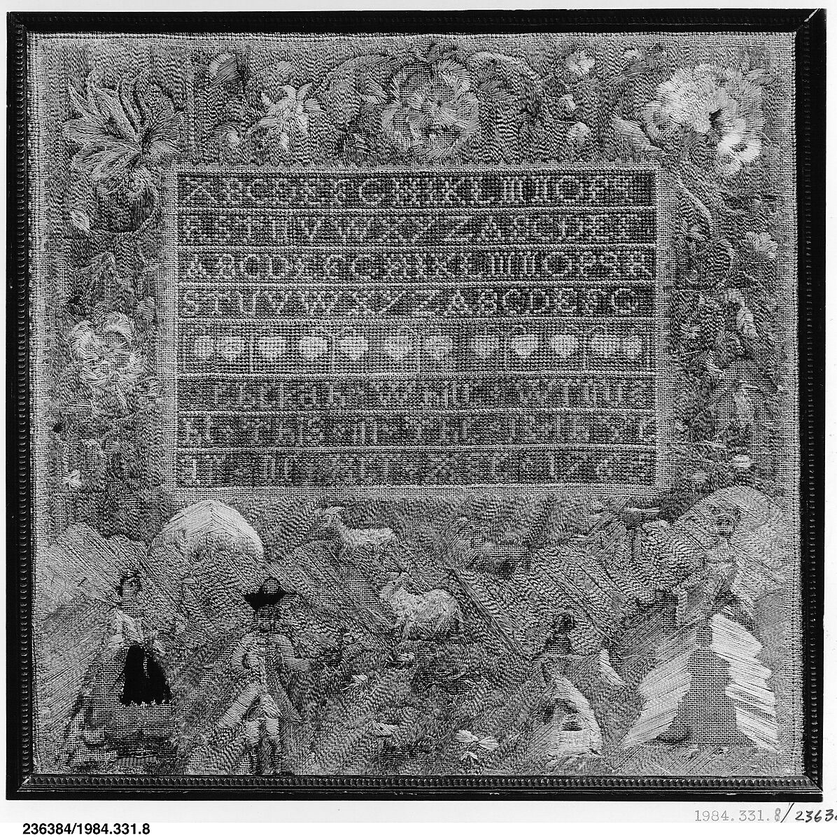 Sampler, Rebekah White (1753–1823), Silk embroidery on linen, American