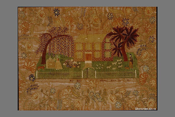 Sampler, Mary Davis, Silk and silk chenille embroidery on linen, American