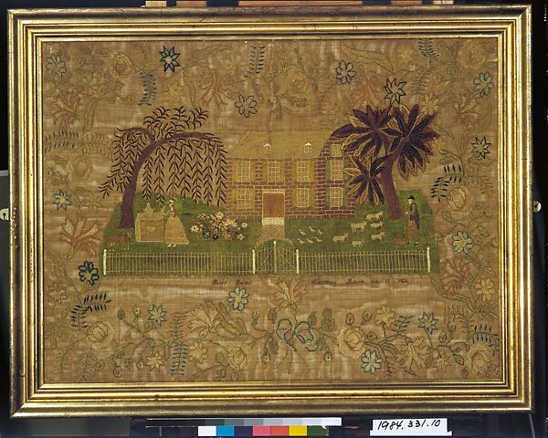Sampler, Mary Davis, Silk and silk chenille embroidery on linen, American