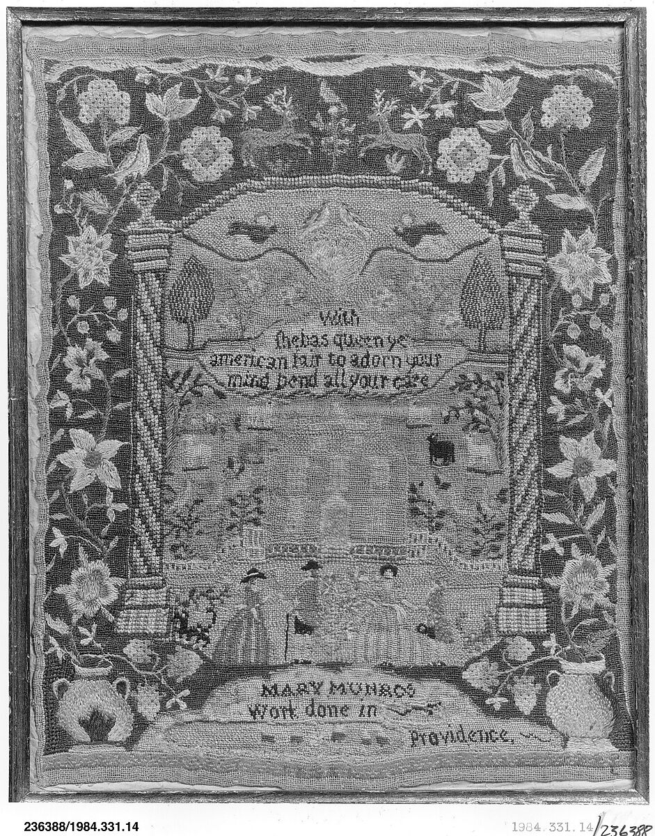 Sampler, Mary Munro (American, 1775–1815), Silk embroidery on linen, American