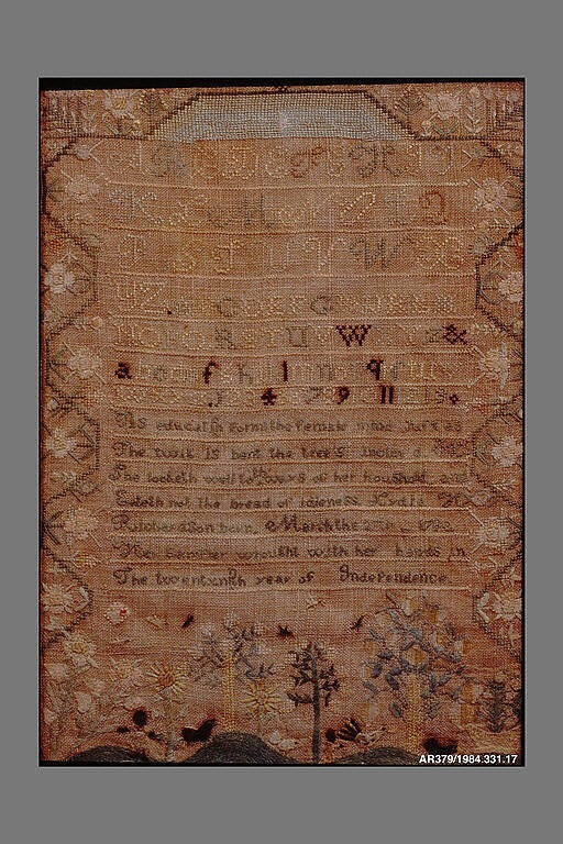 Embroidered Sampler, Lydia H. Richardson (born 1782), Embroidered silk on linen, American 