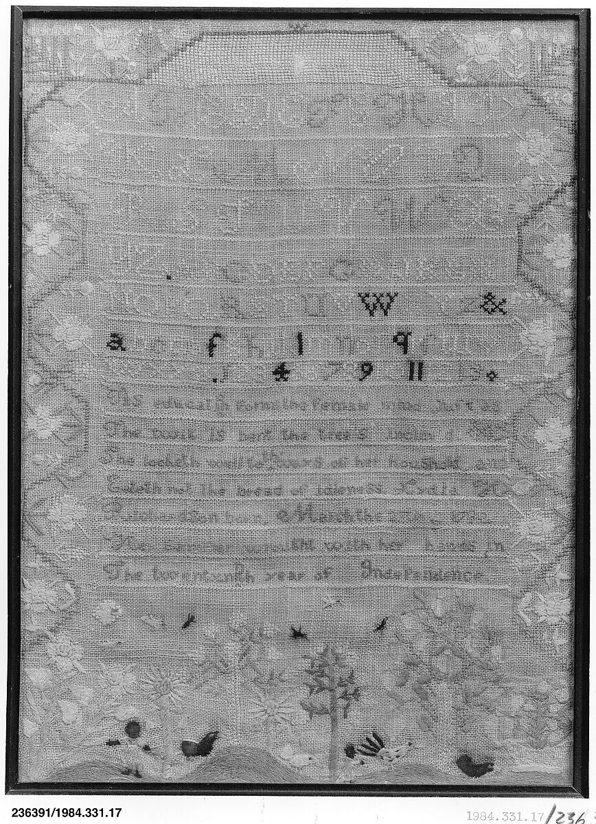 Embroidered Sampler, Lydia H. Richardson (born 1782), Embroidered silk on linen, American