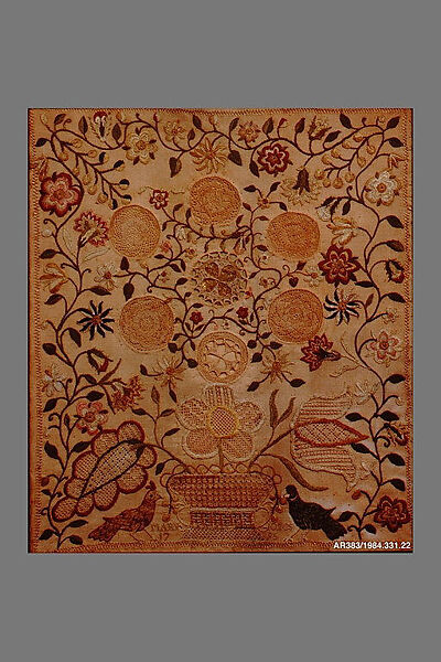 Embroidered Sampler, Mary Jones, Embroidered silk and linen, with gold leaf, on linen, American