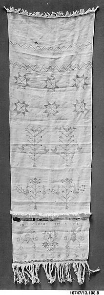 Embroidered Show Towel, Bezi Schefer, Linen embroidered with cotton, American 