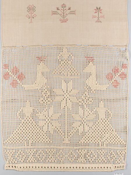Show Towel, Cadarina Kunsck, Linen embroidered with silk and cotton, American