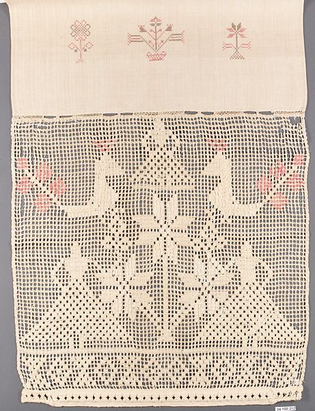 Show Towel, Cadarina Kunsck, Linen embroidered with silk and cotton, American 
