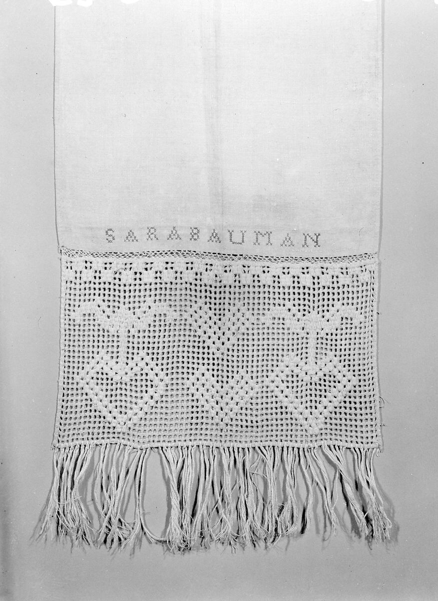 Show Towel, Sara Bauman, Linen embroidered with cotton, American